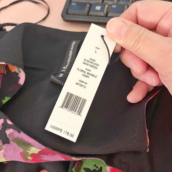 W118 Walter Baker NWT Floral Marble Sleeveless Sheer Racerback Lined Maxi Dress - Picture 15 of 15